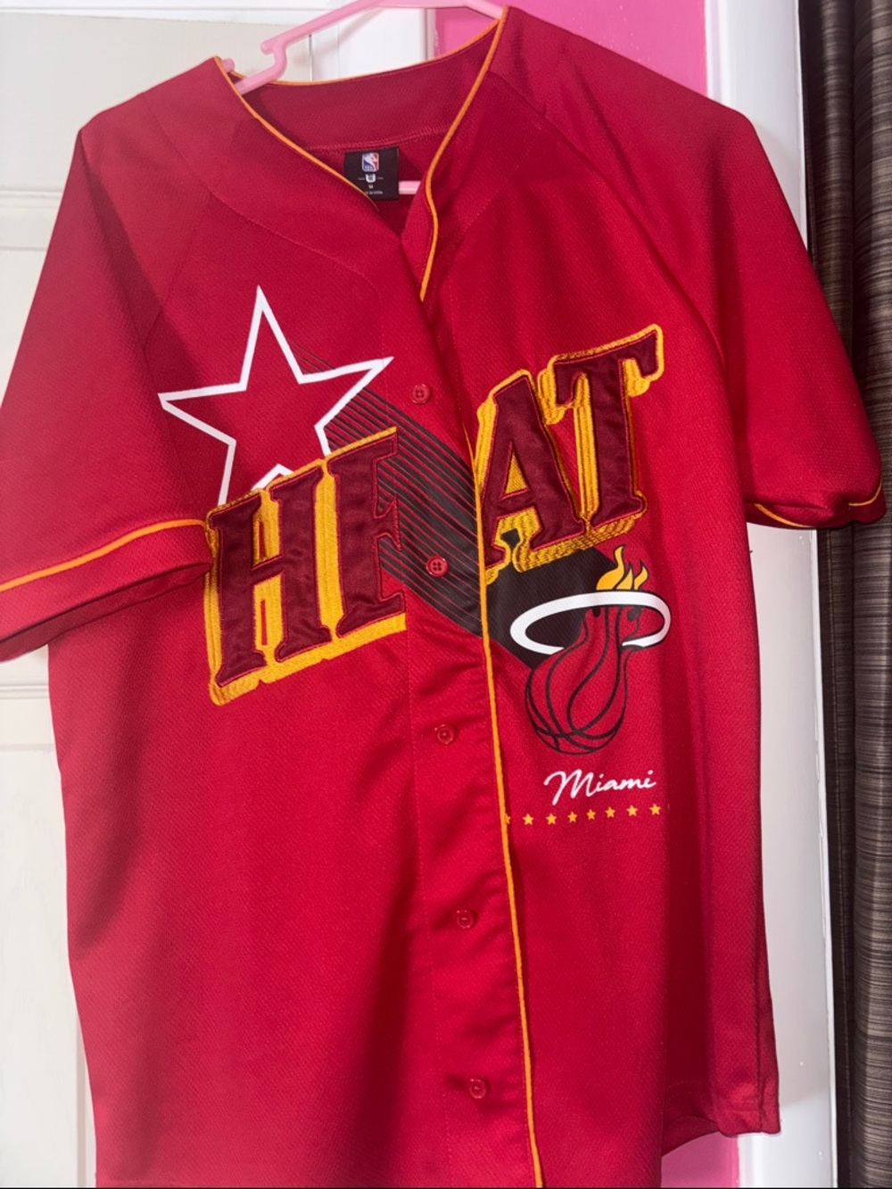 NBA Miami Heat Red and Yellow Short-Sleeve Jersey